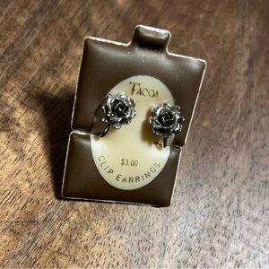 Vintage Tacoa Silver Rose Clip Earrings